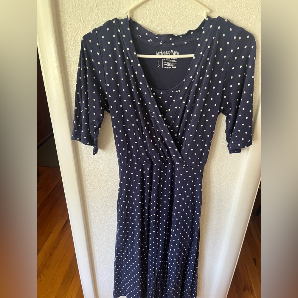 Latched Mama Navy Blue Polk A Dot Nursing Dress